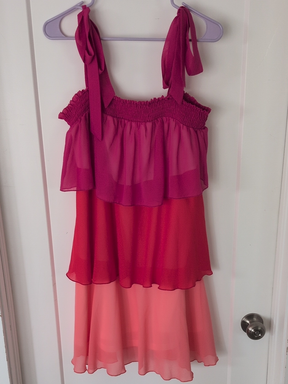 ANDREE BY UNIT Fuchsia, Coral & Pink Tiered Tie-Shoulder Girls Dress
